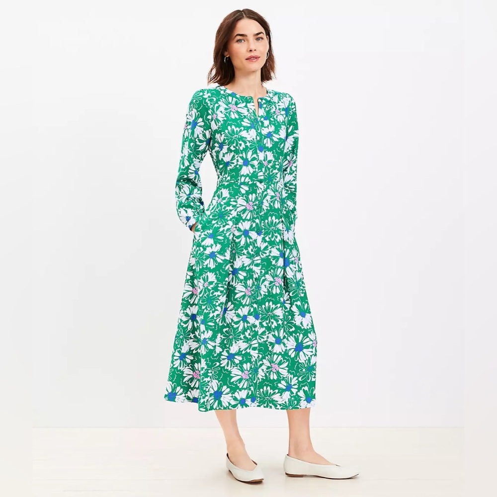 Loft Floral Balloon Sleeve Midi
Pocket Dress